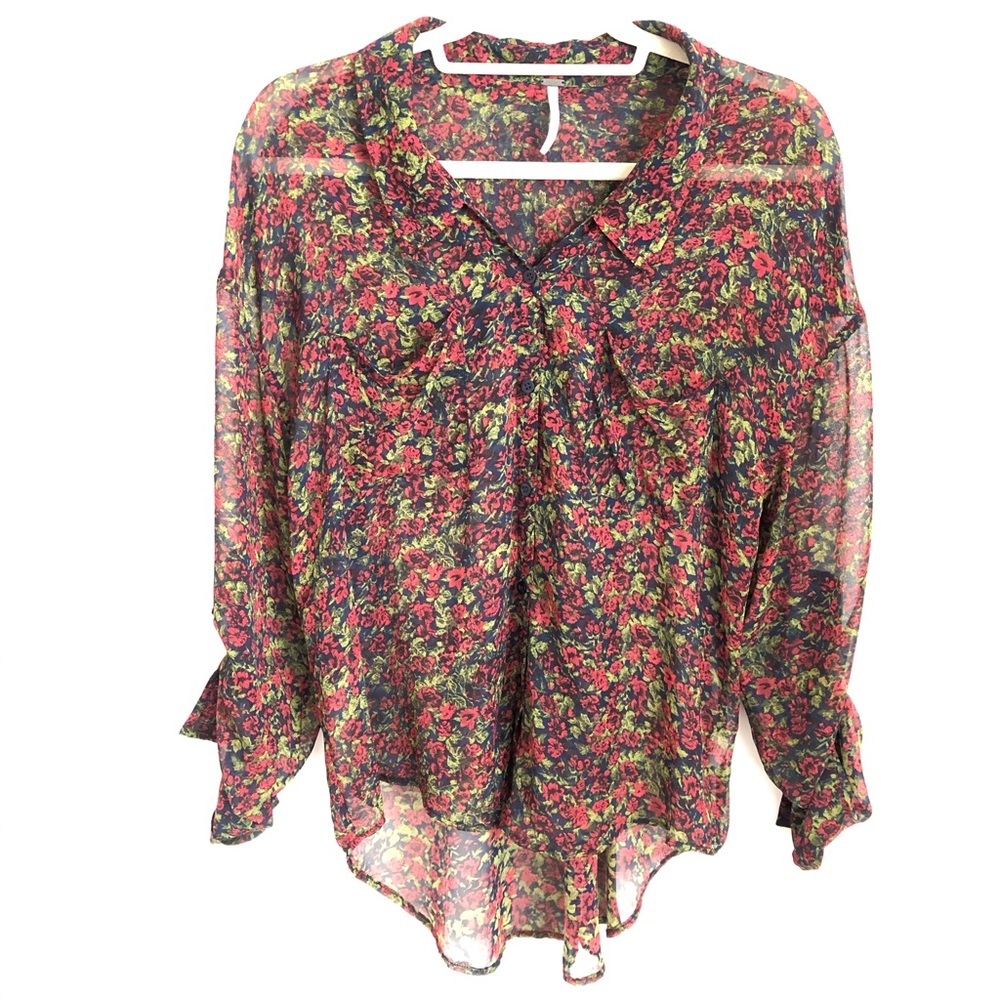 Free People sheer floral button down